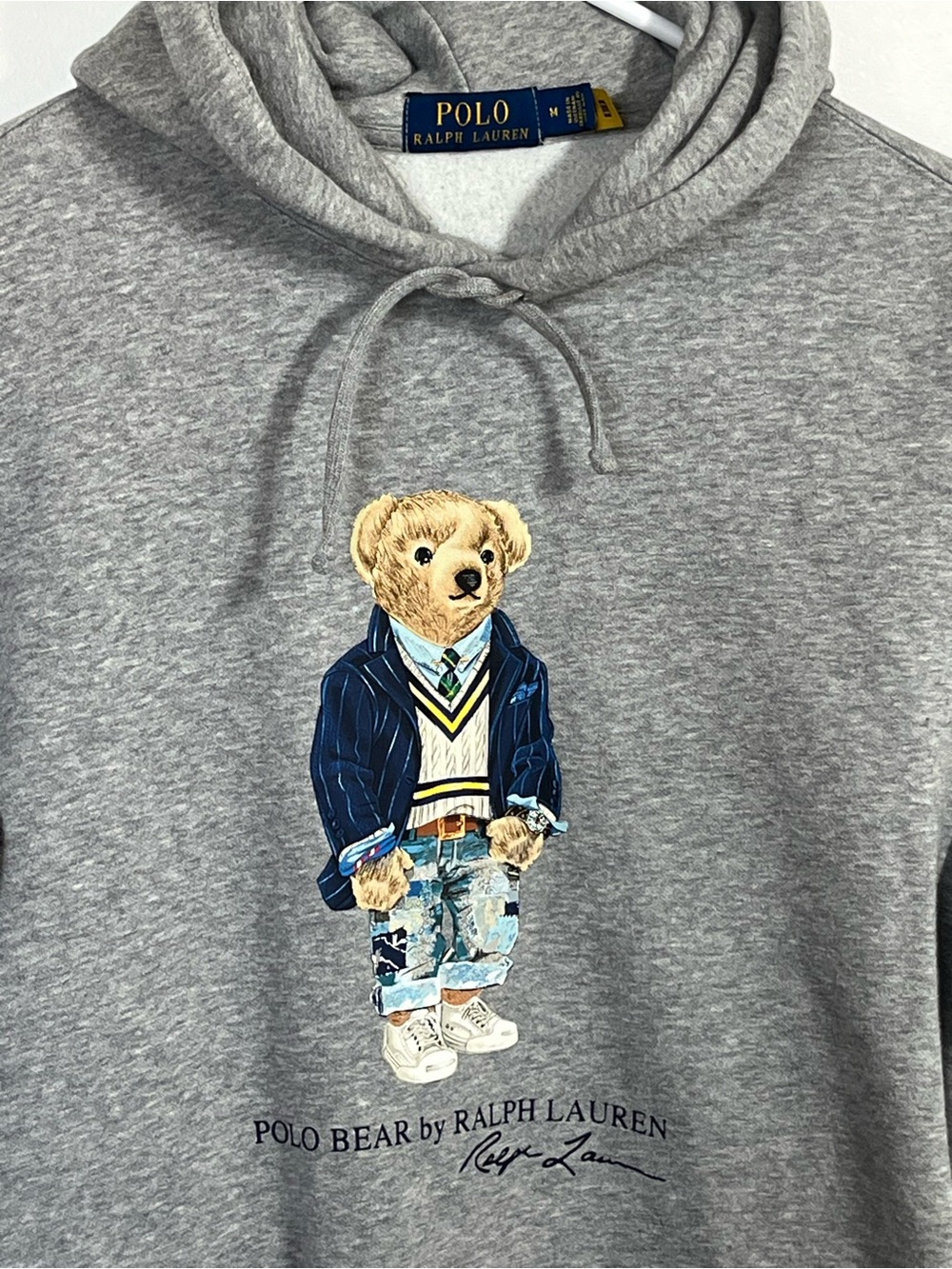 Ralph Lauren Polo Bear Gray Hoodie Preppy Sweatshirt Medium preppy bear